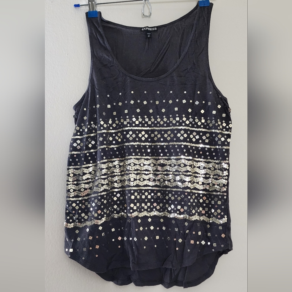 Express Gray Sequin Embellished Tank Top